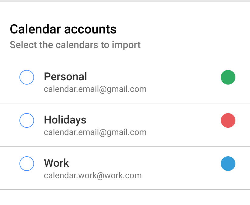 Calendar accounts selection screen