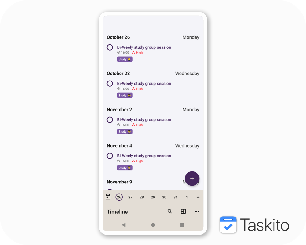 Task entries in timeline