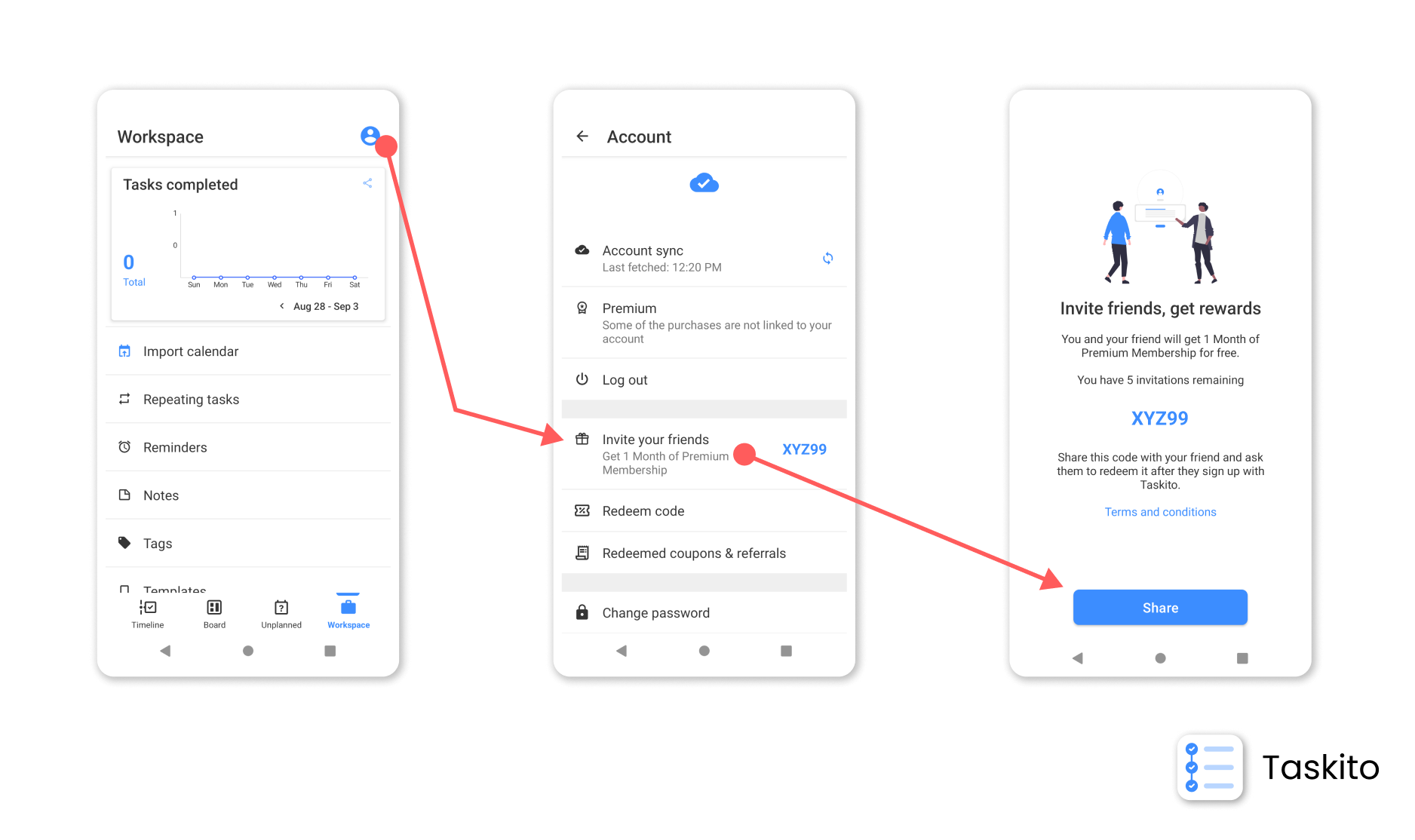 Referral code sharing flow