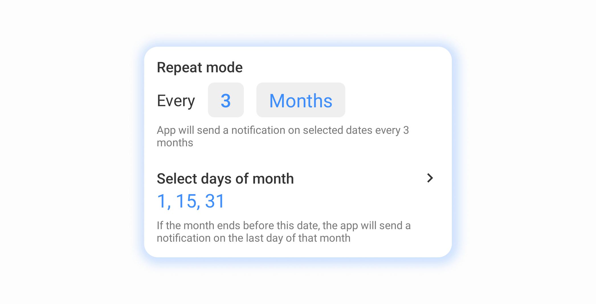 Monthly reminder configuration