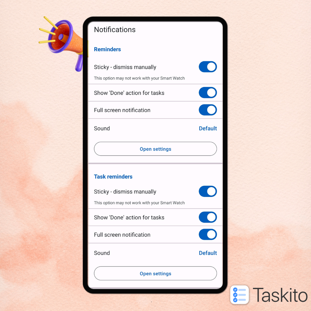 Taskito Notification Settings Page