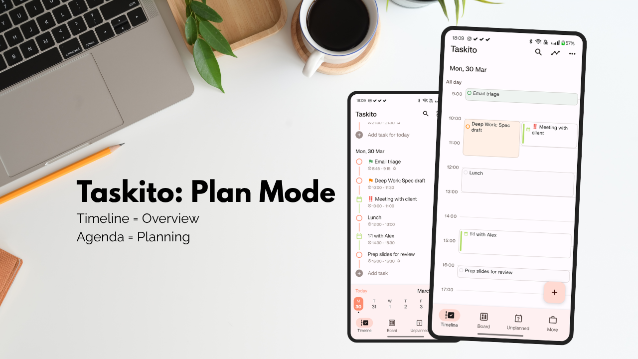 Time blocking in Taskito: Agenda View on your timeline
