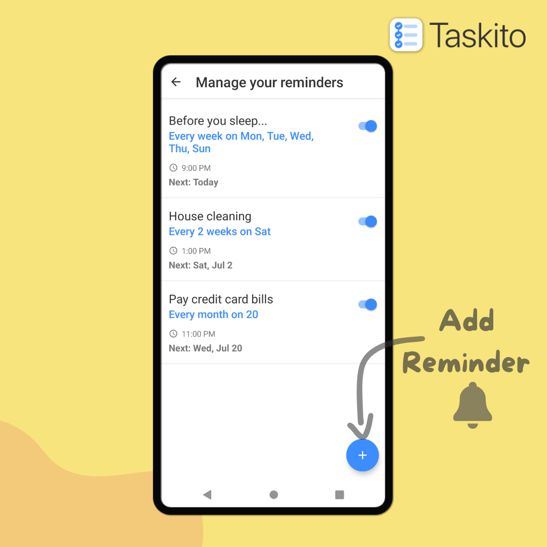 Recurring reminders interface