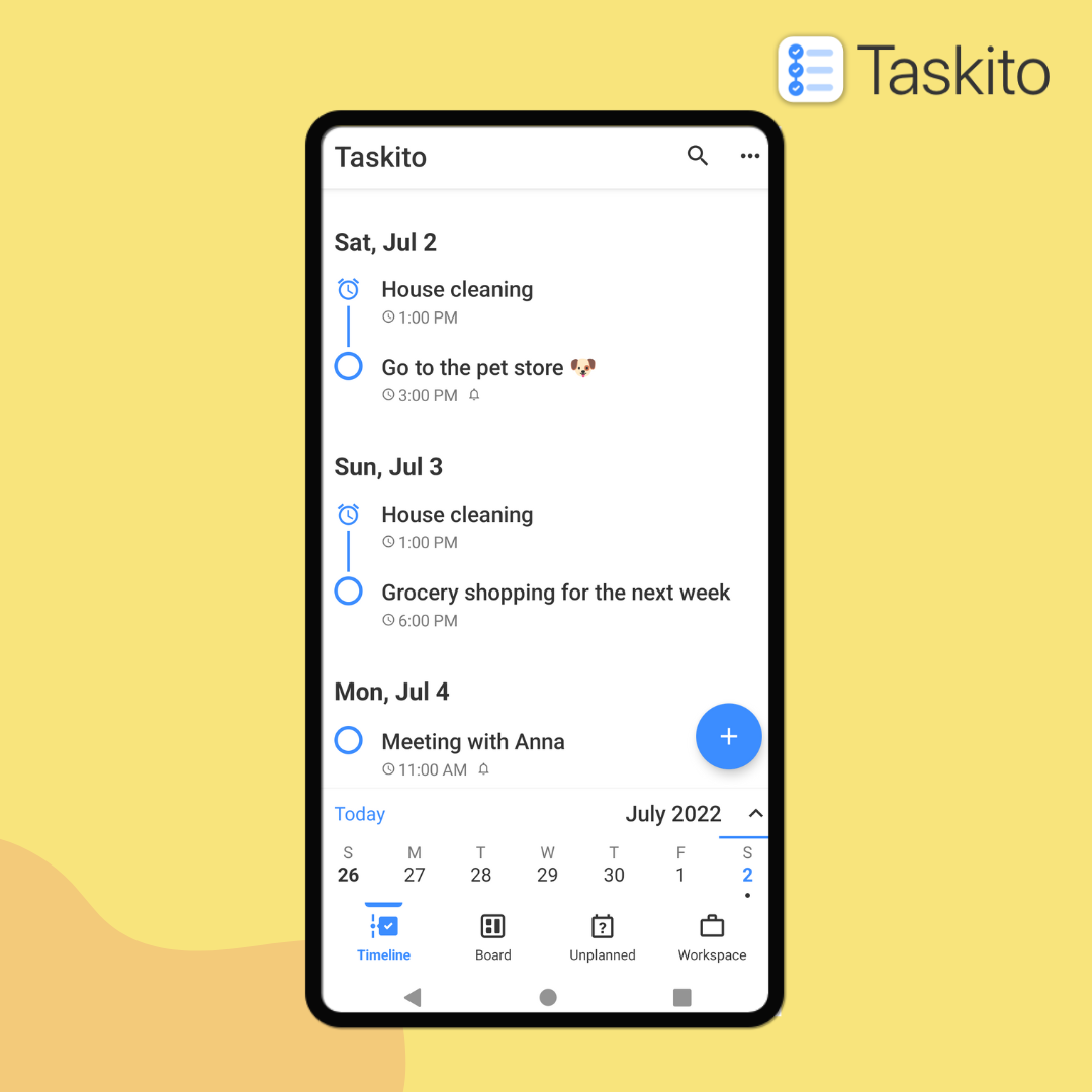 A weekly reminder is added to the timeline along with daily tasks