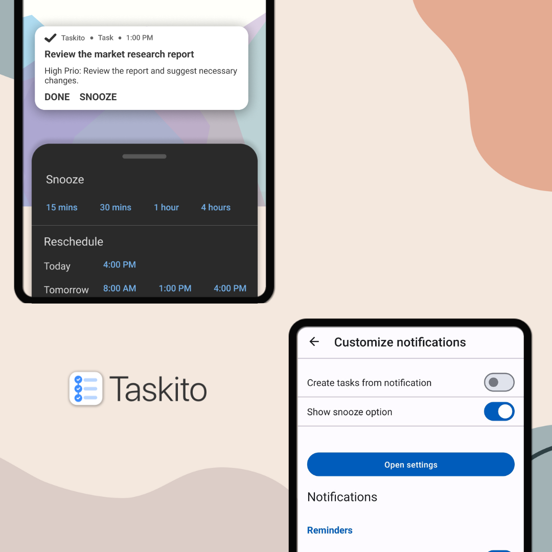 Enable snooze option for task and reminder notifications
