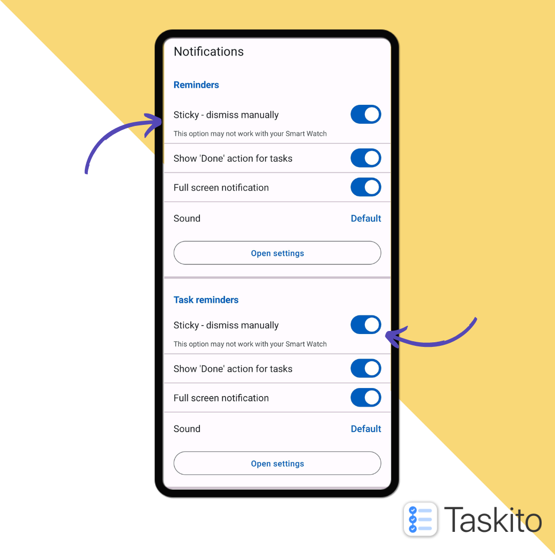Sticky Notifications Settings